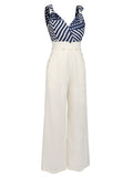 [Pre-sale] Blue & White Stripes Patchwork Jumpsuit