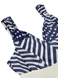[Pre-sale] Blue & White Stripes Patchwork Jumpsuit