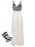 [Pre-sale] Blue & White Stripes Patchwork Jumpsuit
