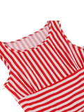 Red 1950s Stripe Crew Neck Swing Dress