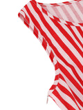 Red 1950s Stripe Crew Neck Swing Dress