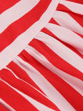 Red 1950s Stripe Crew Neck Swing Dress