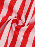 Red 1950s Stripe Crew Neck Swing Dress
