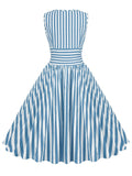 Red 1950s Stripe Crew Neck Swing Dress