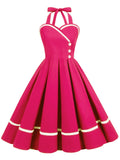 1950s Solid Halter Neck Swing Dress