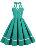 1950s Solid Halter Neck Swing Dress