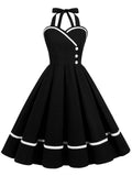 1950s Solid Halter Neck Swing Dress