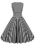 Red 1950s Stripe Crew Neck Swing Dress