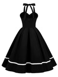 1950s Solid Halter Neck Swing Dress