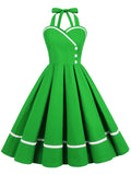 1950s Solid Halter Neck Swing Dress