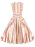 Red 1950s Stripe Crew Neck Swing Dress
