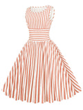 Red 1950s Stripe Crew Neck Swing Dress