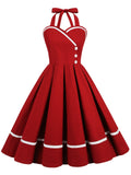 1950s Solid Halter Neck Swing Dress