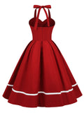 1950s Solid Halter Neck Swing Dress