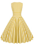 Red 1950s Stripe Crew Neck Swing Dress