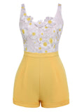 [Pre-Sale] Yellow Embroidery Daisy Patchwork Romper