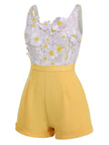 [Pre-Sale] Yellow Embroidery Daisy Patchwork Romper