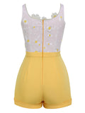 [Pre-Sale] Yellow Embroidery Daisy Patchwork Romper
