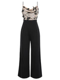 Black 1930s Strap Butterfly Lace Patchwork Jumpsuit