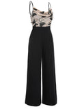 Black 1930s Strap Butterfly Lace Patchwork Jumpsuit