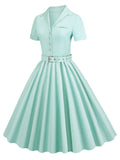 1950s Solid Button Swing Dress