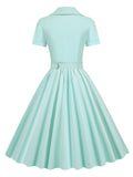 1950s Solid Button Swing Dress