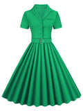 1950s Solid Button Swing Dress