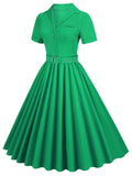 1950s Solid Button Swing Dress