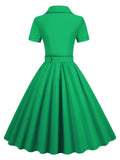 1950s Solid Button Swing Dress