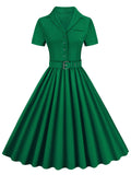 1950s Solid Button Swing Dress