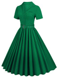 1950s Solid Button Swing Dress