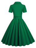 1950s Solid Button Swing Dress