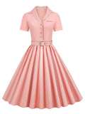 1950s Solid Button Swing Dress