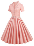 1950s Solid Button Swing Dress