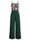 Green 1930s 3D Floral Strap Patchwork Jumpsuit