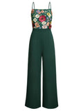 [US Warehouse] Green 1930s 3D Floral Strap Patchwork Jumpsuit