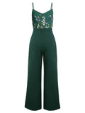 [US Warehouse] Green 1930s 3D Floral Strap Patchwork Jumpsuit