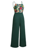 [US Warehouse] Green 1930s 3D Floral Strap Patchwork Jumpsuit