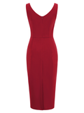 Red 1960s Heart Collar Solid Pencil Dress