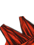 Orange 1930s Butterfly V-Neck Patchwork Jumpsuit