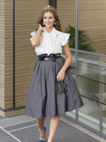 White & Gray 1950s Lace-Up Swing Dress