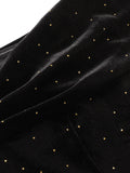 Black 1960s Off-Shoulder Rhinestones Velvet Dress