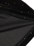 Black 1960s Off-Shoulder Rhinestones Velvet Dress