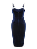 Blue 1960s 3D Butterfly Velvet Pencil Dress