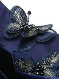 Blue 1960s 3D Butterfly Velvet Pencil Dress