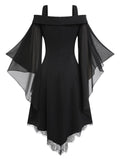 Black 1950s Bat Sleeve Lace-Up Dress