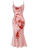 [US Warehouse] Pink 1930s Halloween Blood Fishtail Dress