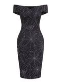 Black 1960s Off-shoulder Spider Web Dress