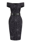 Black 1960s Off-shoulder Spider Web Dress