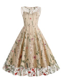 1950s Flower Gauze Sleeveless Swing Dress